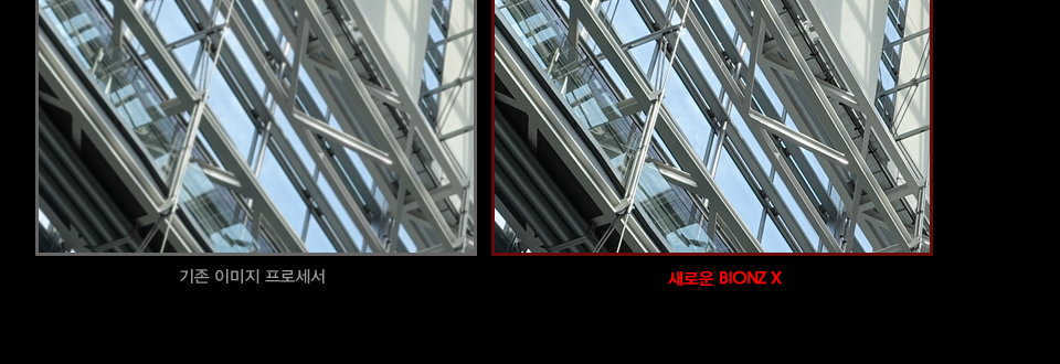기존 이미지 프로세서와 새로운 BIONZ X 이미지 프로세서 부분 확대 비교